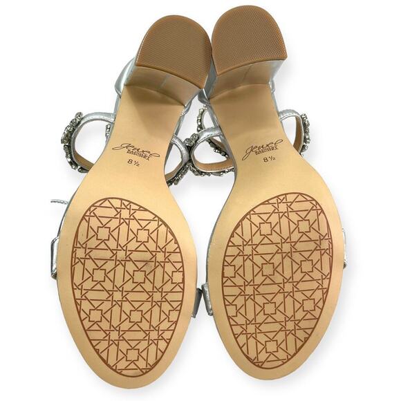 Jewel Badgley Mishka NEW Thamar Crystal Strappy Block Heel Silver Women's Sz 8.5 - Picture 12 of 14